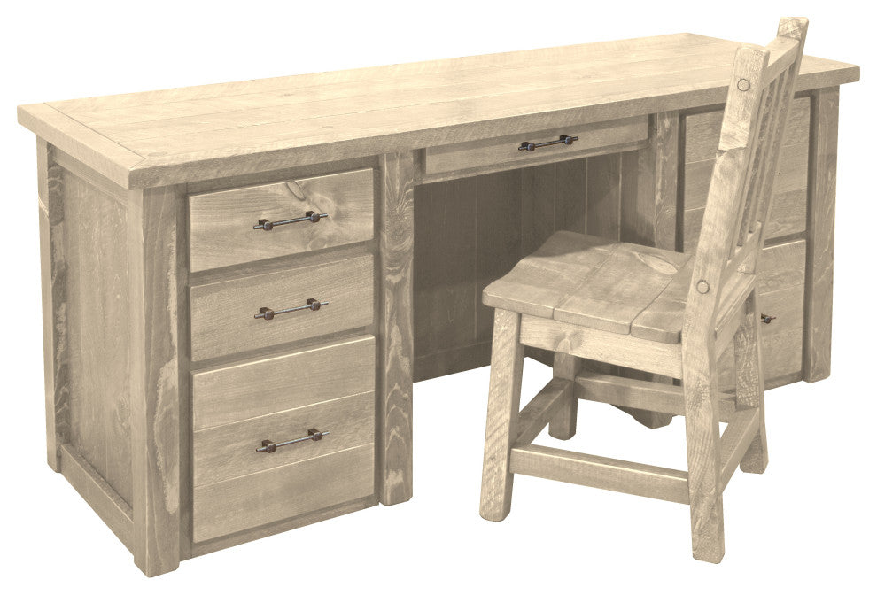 Rustic Barn Wood Style Timber Peg Executive Desk With Chair, Frost