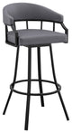 Benzara BM281951 30" Bar Stool, Swivel Chair, Faux Leather Cushion, Gray, Black