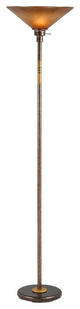150W 3 Way Soho Metal Torchiere, Rust Finish, Amber Shade