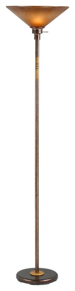 150W 3 Way Soho Metal Torchiere, Rust Finish, Amber Shade