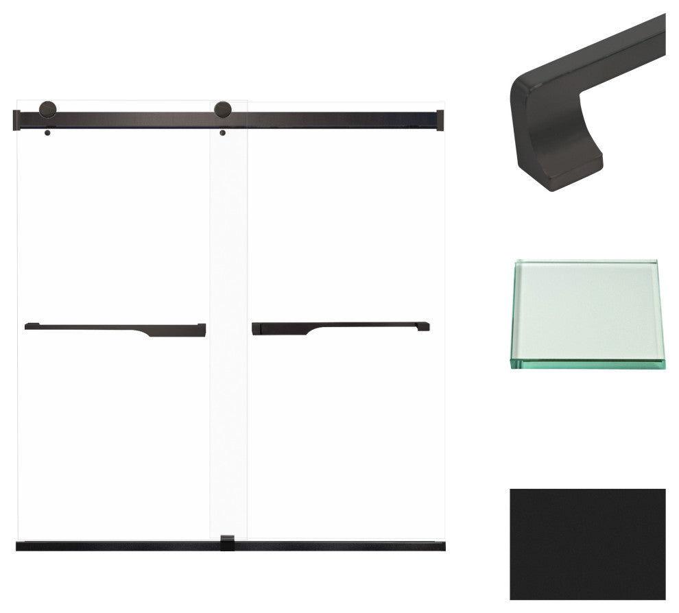 Transolid Brianna 60" W x 62" H Frameless Sliding Shower Door, Matte Black