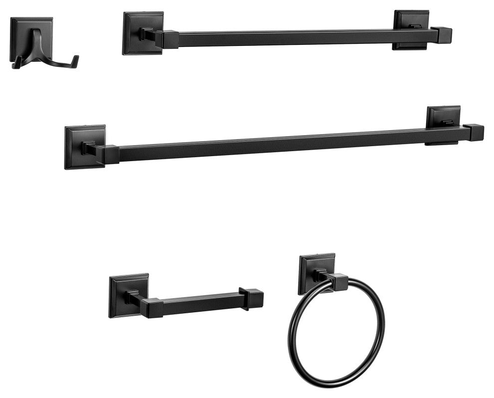 Vanity Art 5-Piece Bathroom Hardware Set, Matte Black