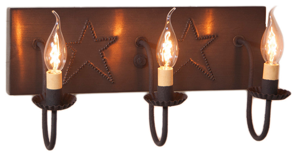 Three Arm Vanity Light With Stars, Blackened Tin