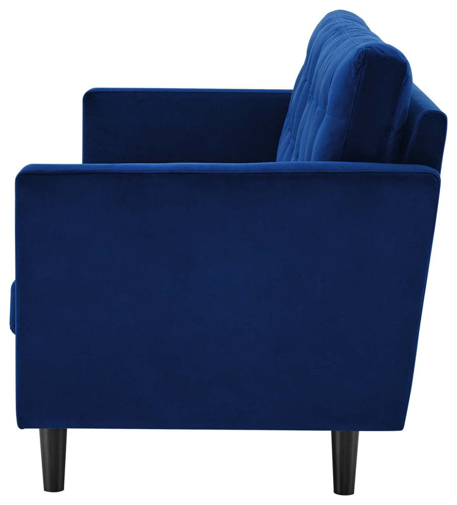Tufted Sofa, Velvet, Blue Navy, Modern, Living Lounge Hotel Lobby Hospitality