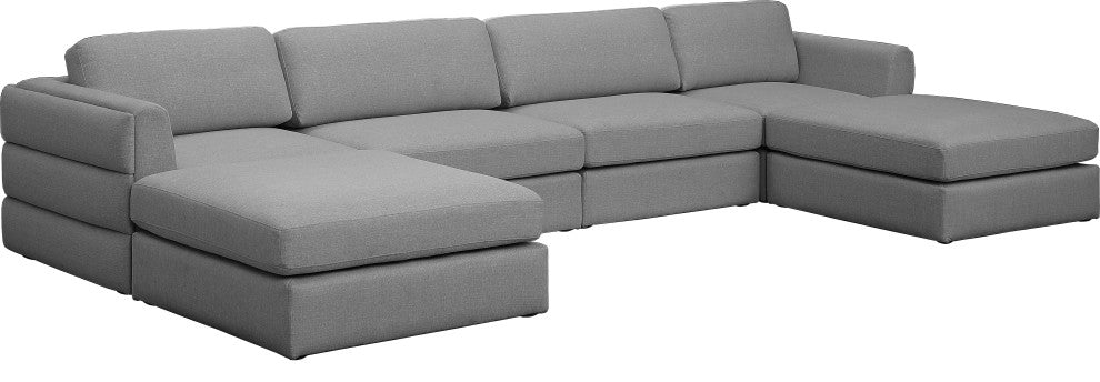 Beckham Linen Textured Fabric 6-Piece Modular U-Shaped Sectional, Grey