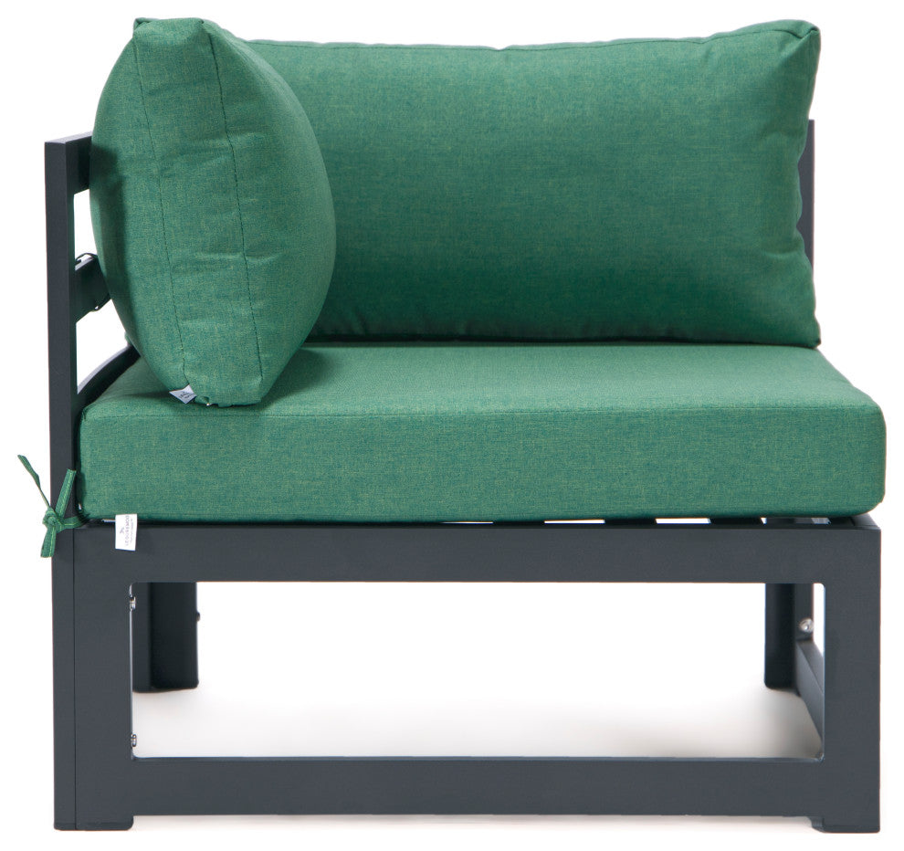 LeisureMod Chelsea 9-Piece Patio Sectional With Fire Pit Table, Green