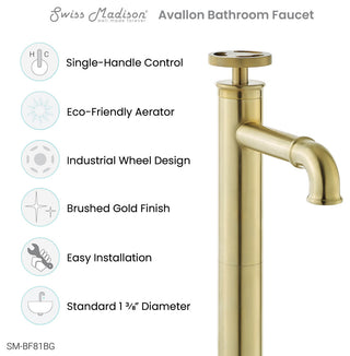 Avallon 12" Single Handle, Bathroom Faucet, Brushed Gold