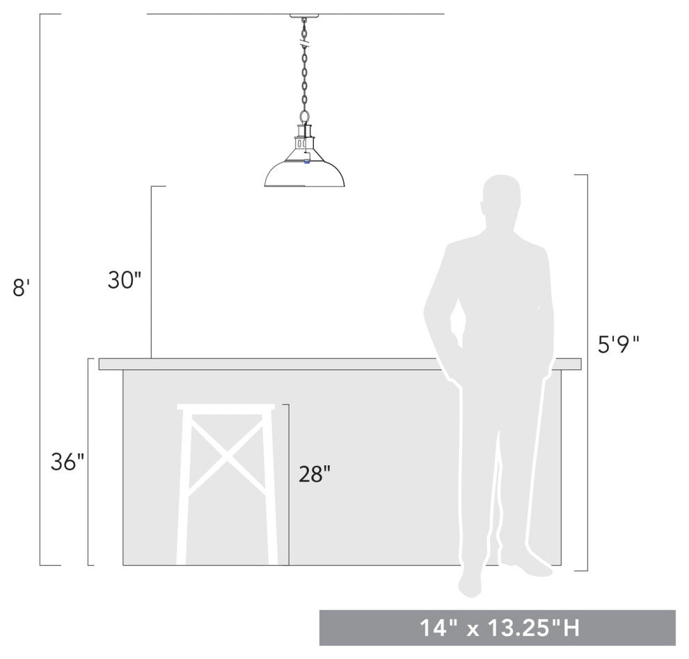 Golden Lighting 0865-L Kinsley 14"W Pendant - Aged Galvanized Steel / Antique