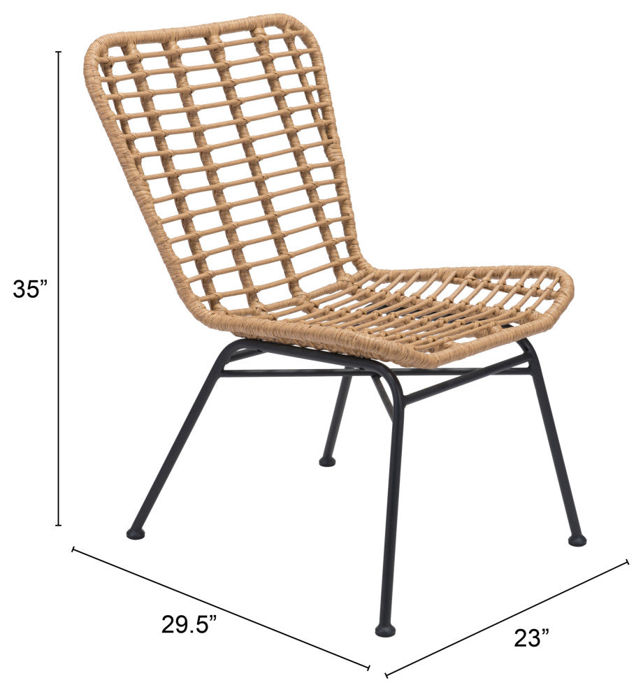Dining Chair, Set of 2, Aluminum, Metal, Natural, Black, Outdoor Patio Balcony
