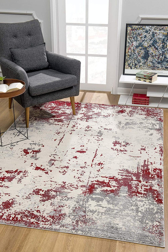 4'' X 6'' Red Abstract Dhurrie Area Rug