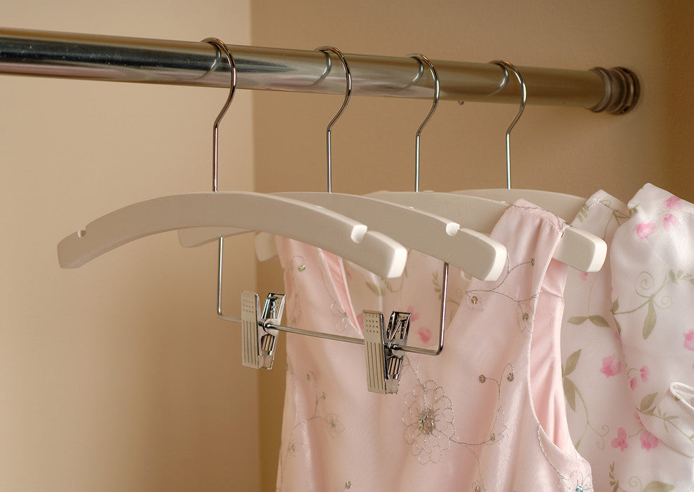 Wooden Kids Top Hanger, White/Chrome Finish, Box of 50