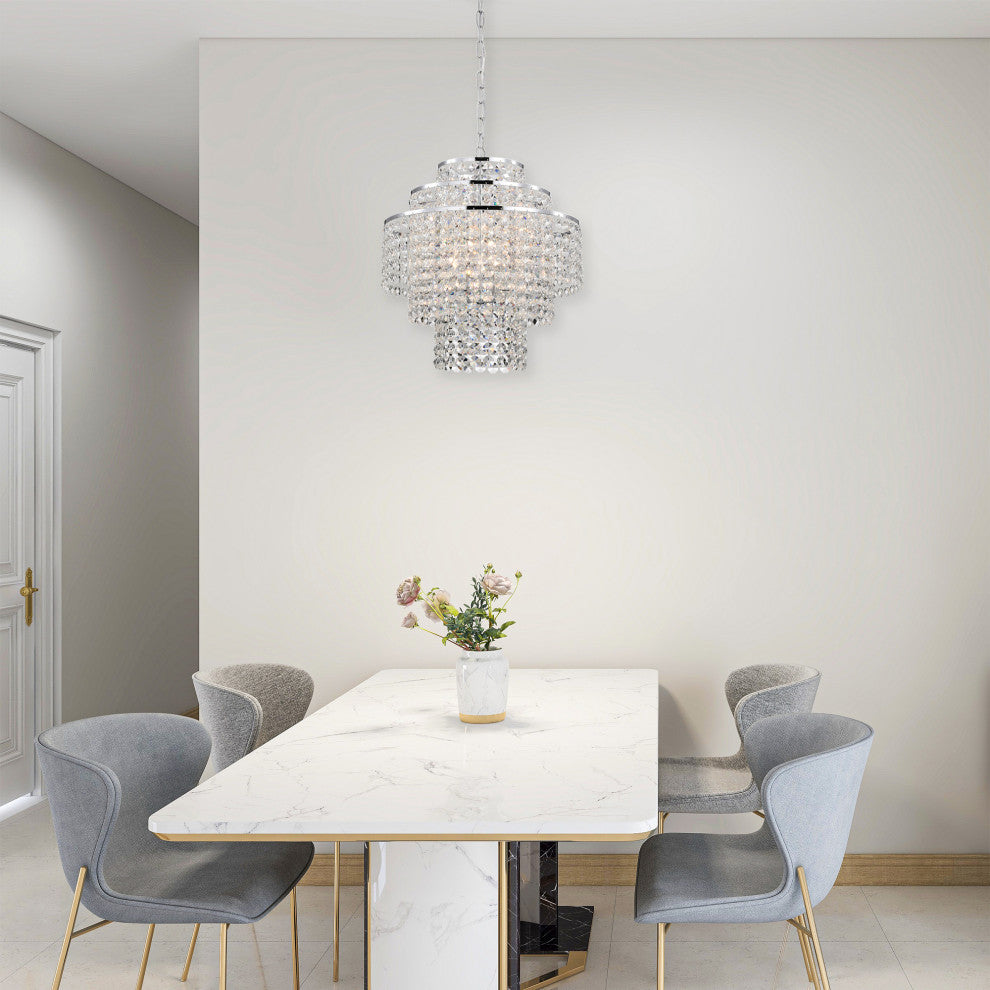 4-Light Chrome Modern Glam Chandelier With Tier Cascading Crystals