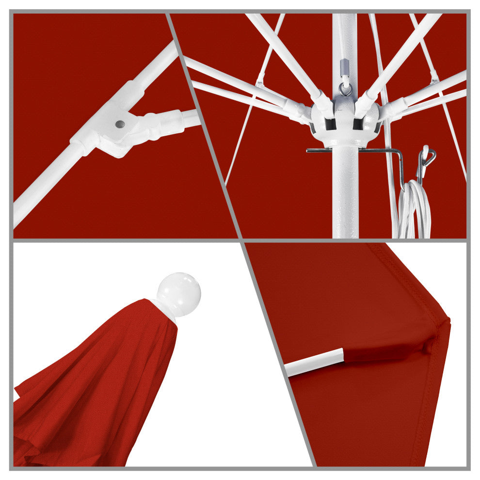 11' Fiberglass Umbrella With White Frame, Red, 11'