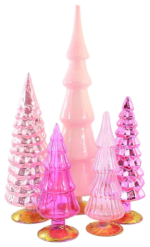Cody Foster Pink Glass Hued Trees S/5 Easter Valentines Village Decorate Decor