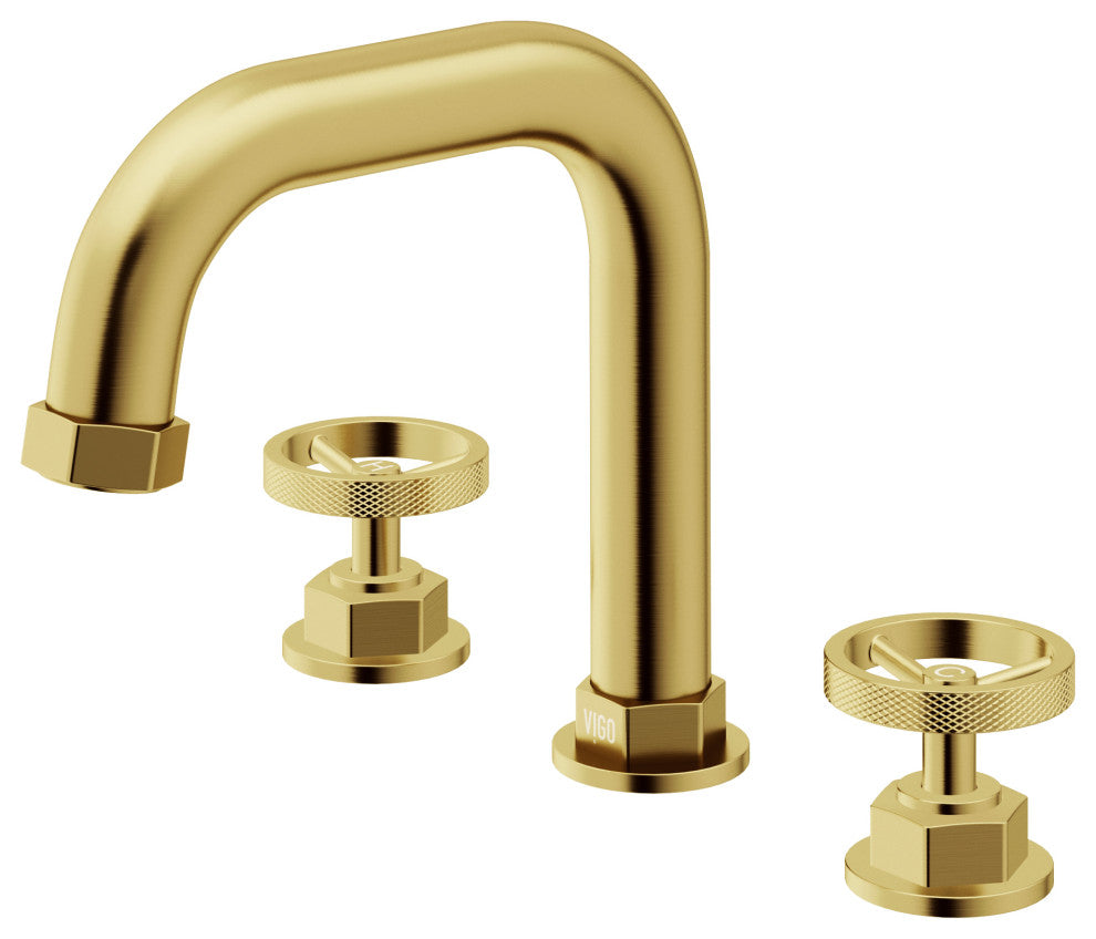 VIGO Hart 7" H 2-Handle Widespread Bathroom Faucet, Matte Brushed Gold