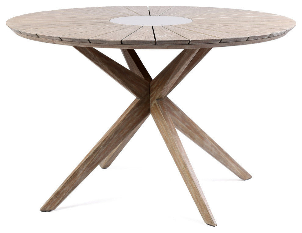 Oasis Outdoor Light Eucalyptus Wood and Concrete Round Dining Table