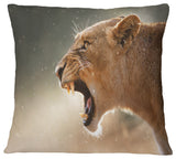 Lion Showing Dangerous Teeth African Throw Pillow, 18"x18"
