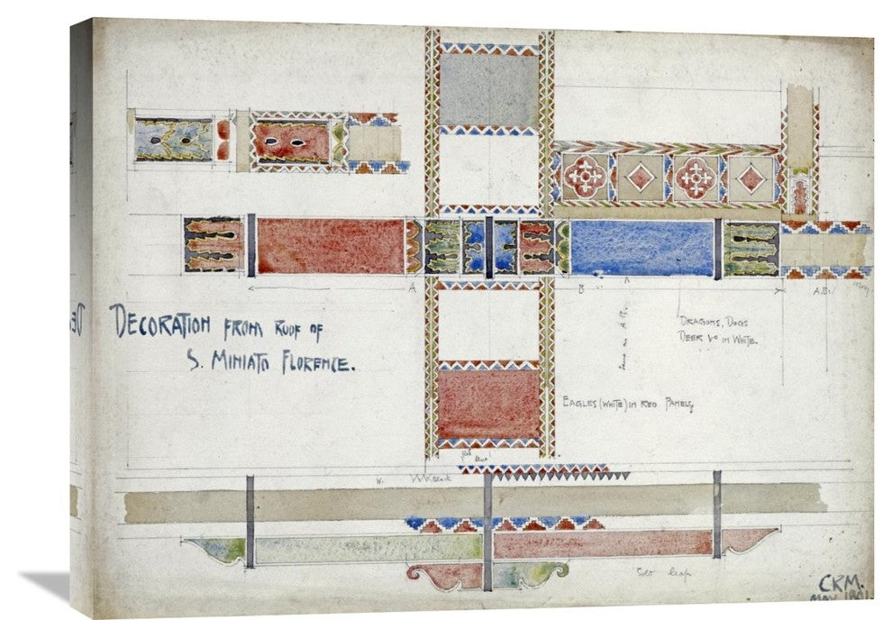 "Florence, San Miniato, Studies of Decorative Ceiling Panels" Artwork, 30" x 22"