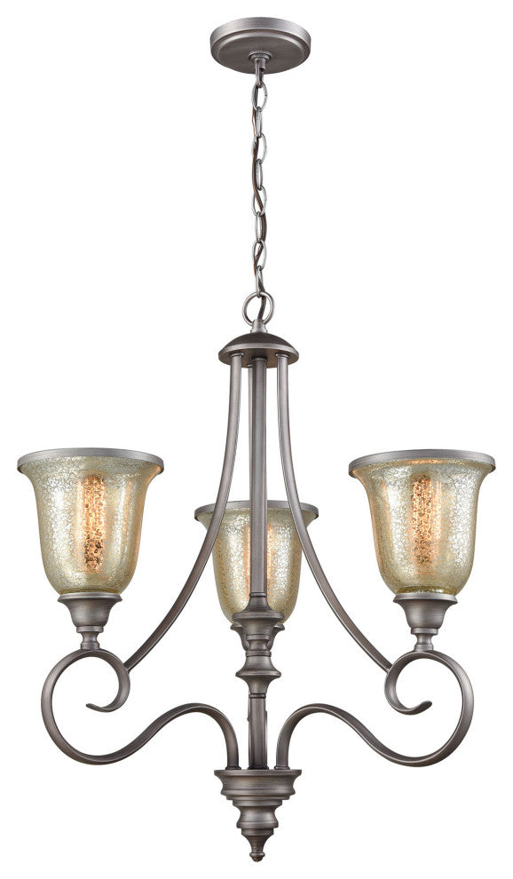 Georgetown 3 Light Chandelier In Weathered Zinc With Mercury Glass