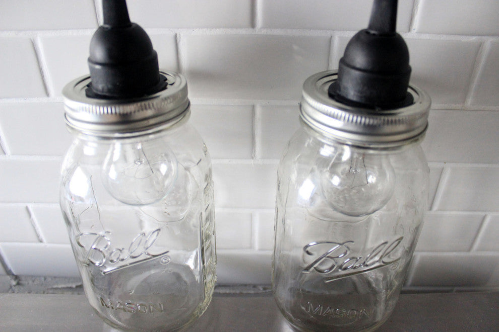 Mason Jar Pendant Lights, Set of 2, 2 Prong Plug
