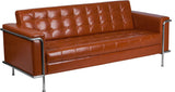 Modern Contemporary Cognac Leather Sofa With Encasing Frame