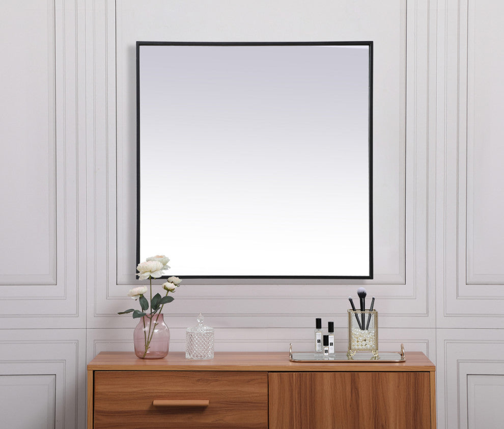 Home Living Metal Frame Square Mirror 30 Inch, Black