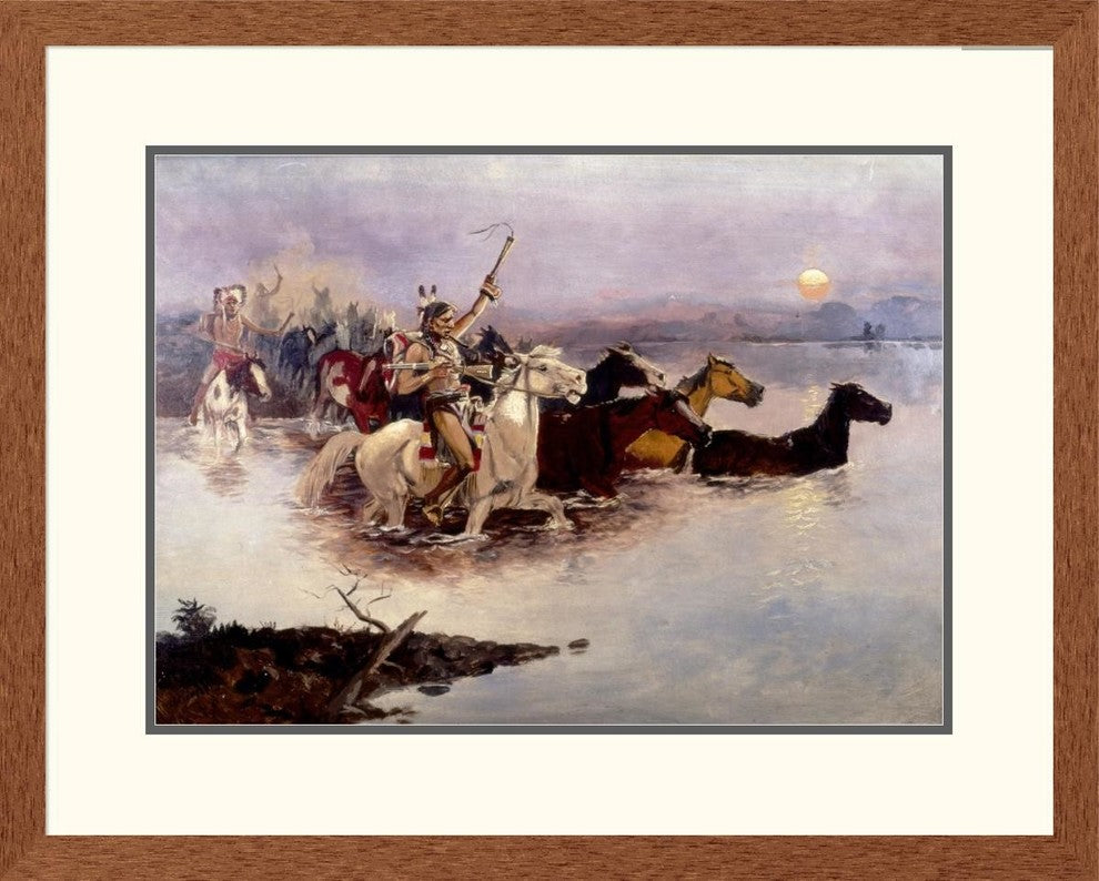 "Crossing The River" Framed Digital Print by Charles M. Russell, 31x24"