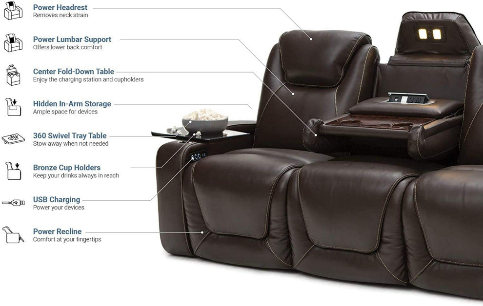 Seatcraft Vienna Home Theater Seating, Brown, Sofa Loveseat
