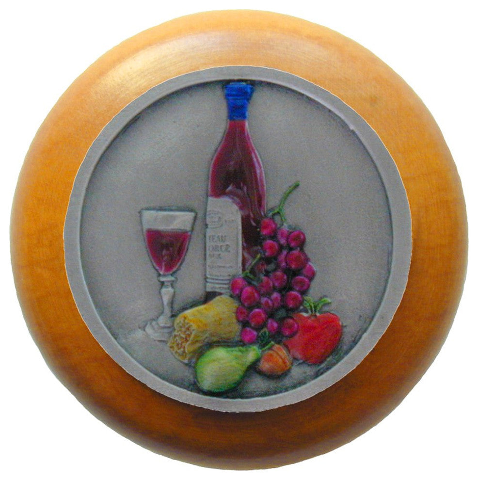 Best Cellar Wood Knob, Hand-Tinted Antique Brass, Cherry Wood Finish, Pewter Han