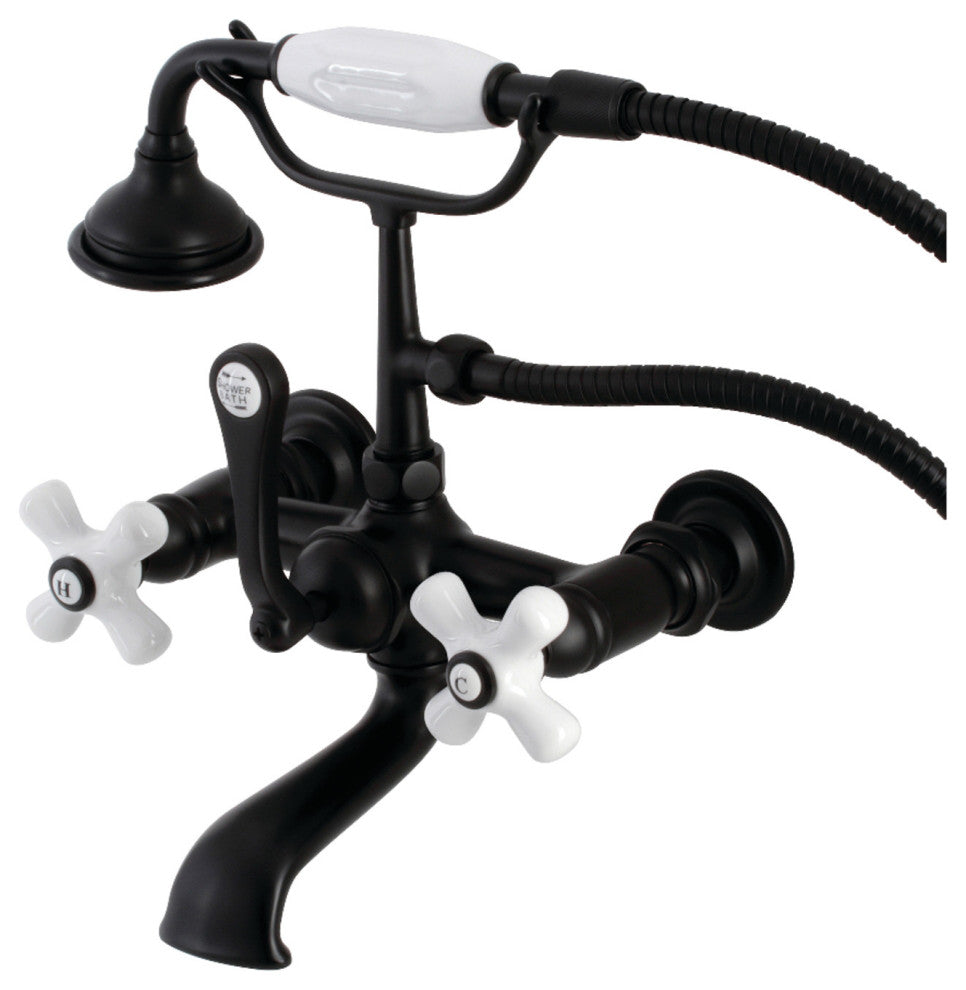 AE559T0 7" Wall Mount Tub Faucet With Hand Shower, Matte Black