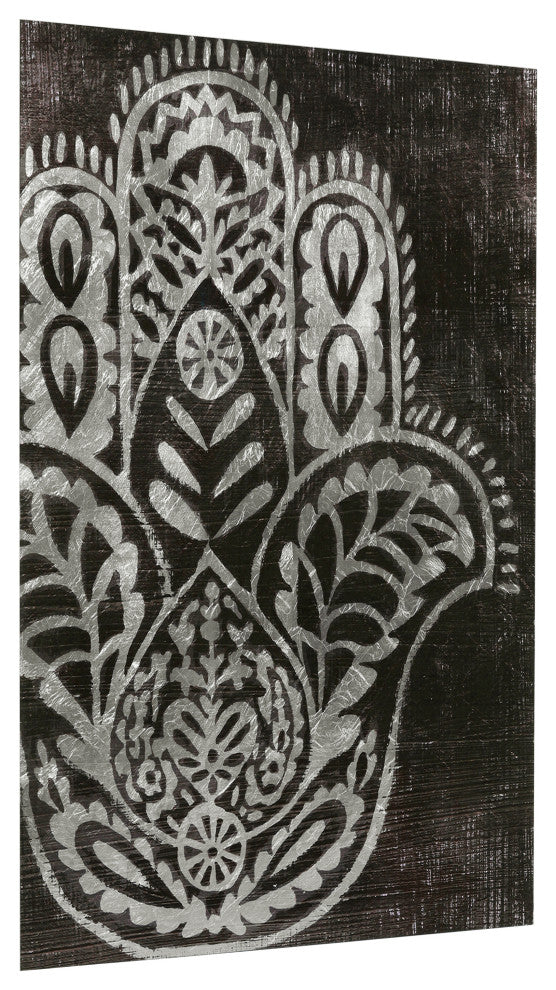 "Night Hamsa I" Wall Art Reverse Printed Tempered Glass With Silver Leaf