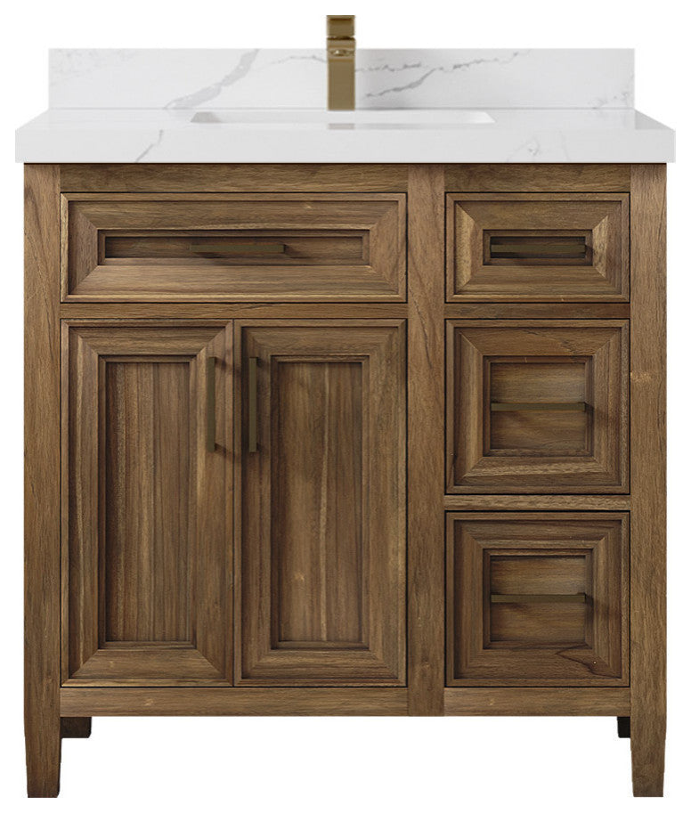 Santa Monica 36 Center Sink Bath Vanity in Graywashed Teak 2" Calacatta Laza