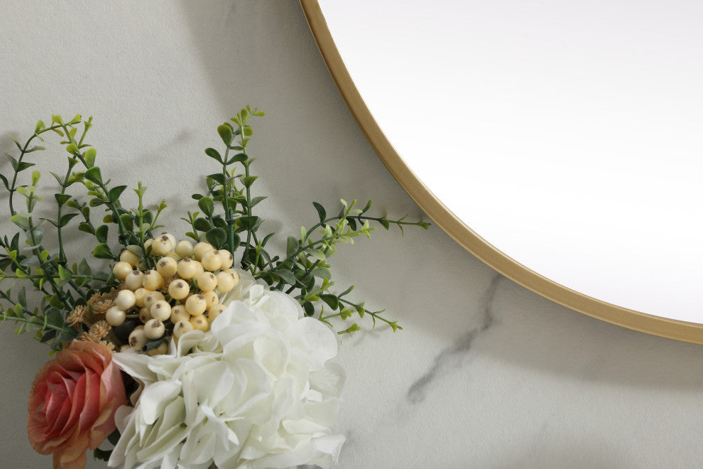 Metal Frame Oval Mirror 27X40 Inch, Brass