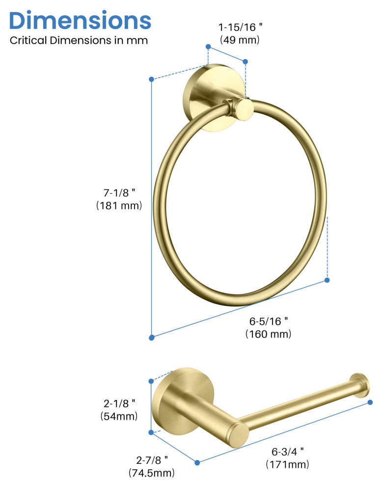 Circular 2-Piece Bathroom Hardware Set, Brushed Gold