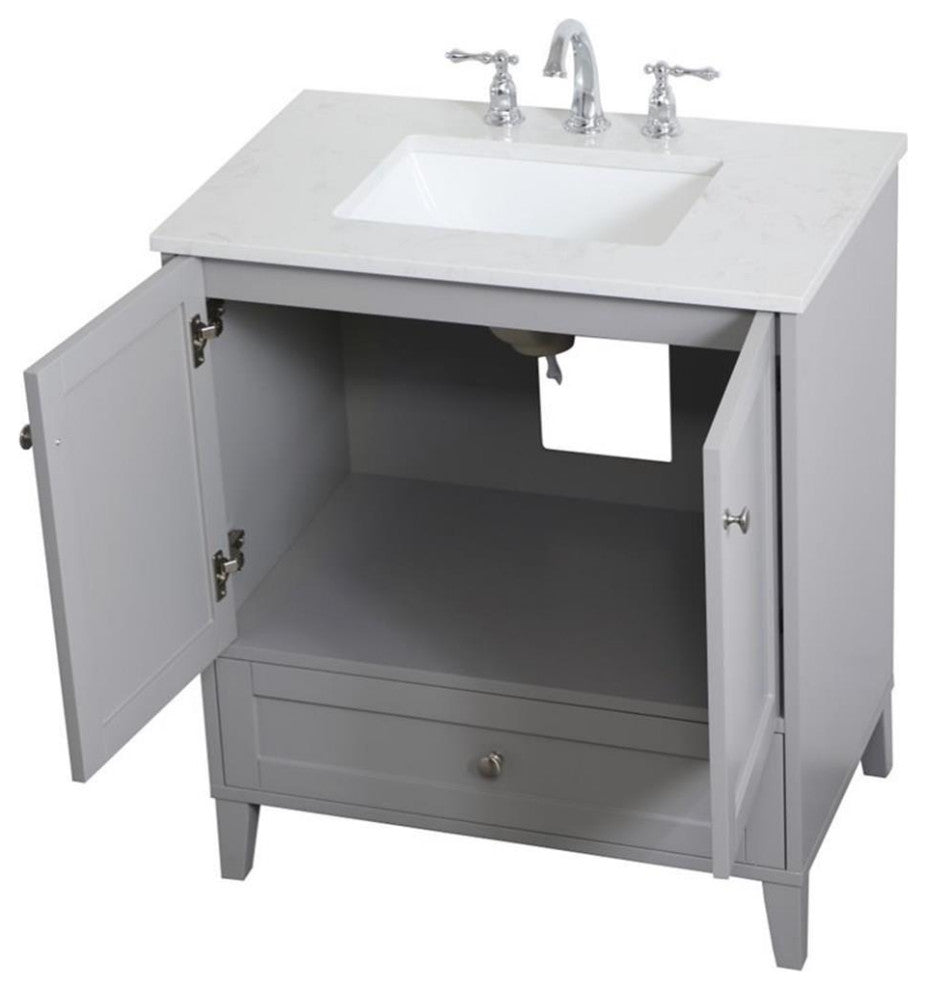 Elegant Decor Sommerville 30" Single Quartz Top Bathroom Vanity in Gray