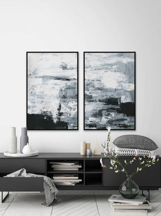 Black and White Smudges Diptych, 48"x36"