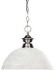 Shark 1 Light Pendant in Brushed Nickel with White Linen Glass