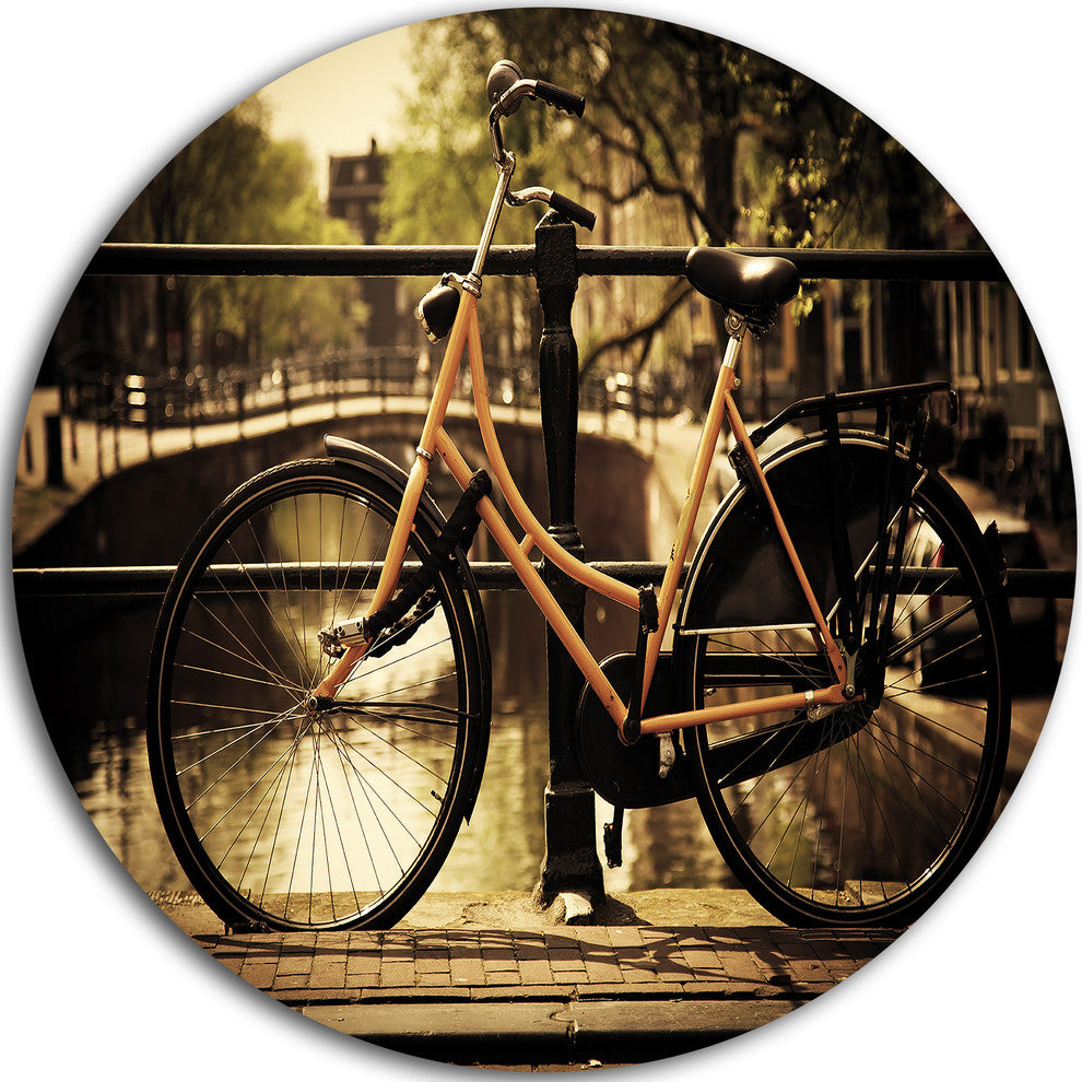 Retro Bike Over Romantic Canal Bridge, Photo Disc Metal Wall Art, 38"