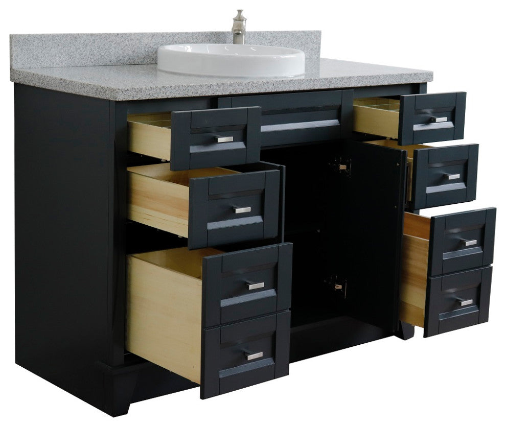 49" Single Sink Vanity, Dark Gray Finish With Gray Granite And Round Sink