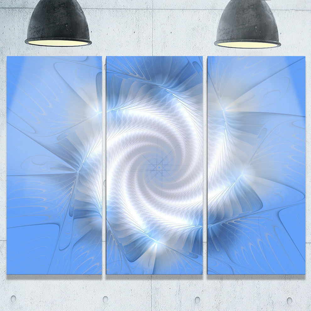 "White and Blue Fractal Star Flower" Metal Wall Art, 3 Panels, 36"x28"
