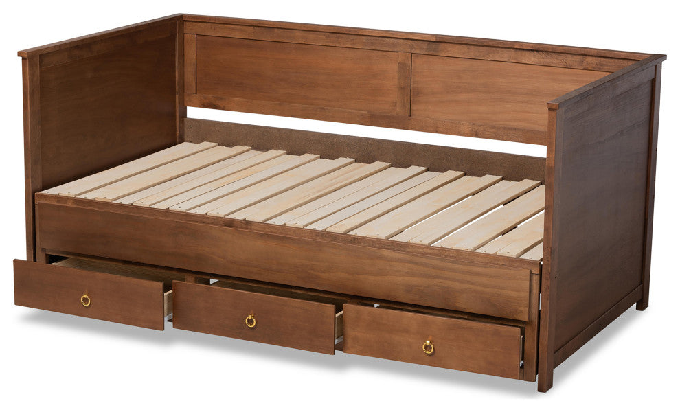 Thomas Classic Walnut Brown Wood Expandable Daybed with Storage Drawers