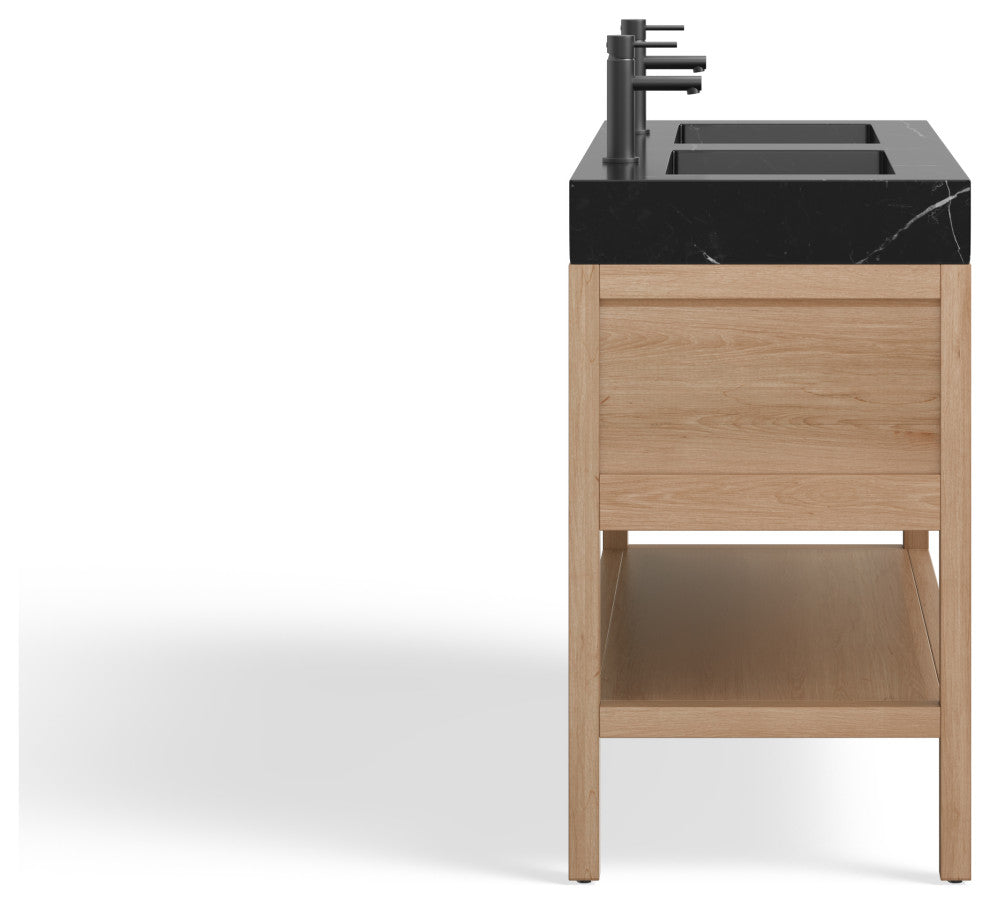 Shoji Bath Vanity, Whitewash Oak, 48", Double Sink, Freestanding