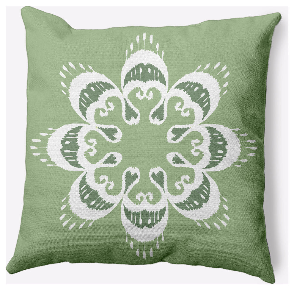 Ikat Mandala Decorative Throw Pillow, Sage Green, 26x26"