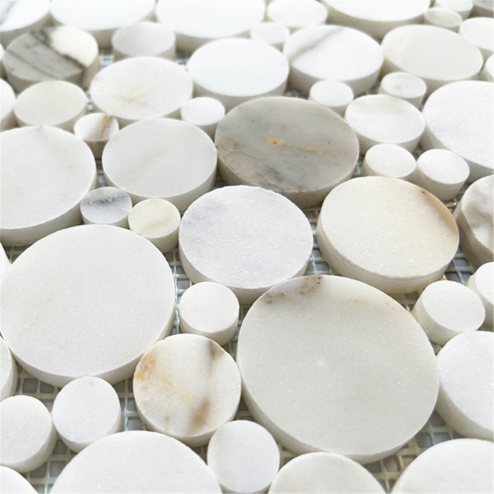 Calacatta Gold Calcutta Marble Bubble Round Paramount Tile Honed, 1 sheet