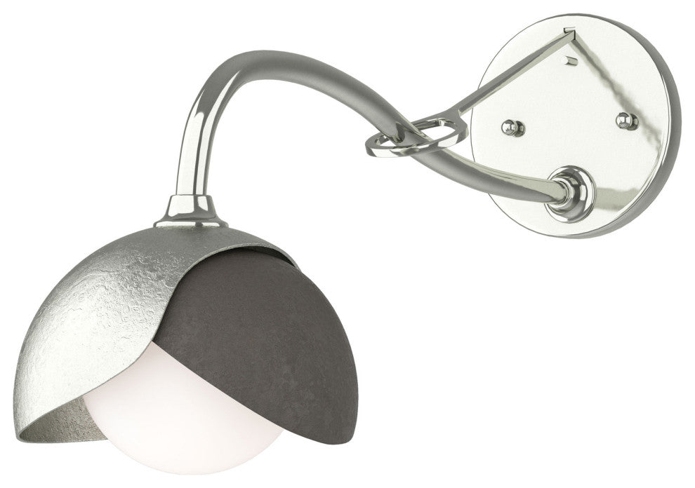 Brooklyn 1-Light Double Shade Sconce, Sterling, Dark Smoke, Opal Glass