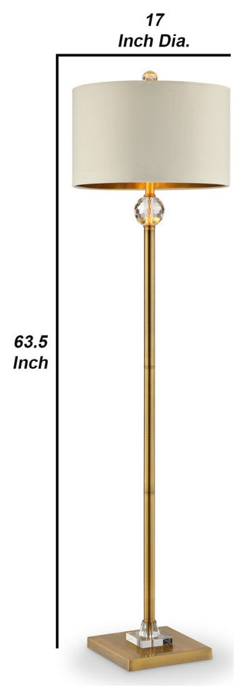 Benzara BM240877 Floor Lamp With Crystal Orb and Metal Stalk Support, Gold