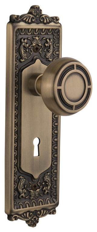 Double Egg & Dart Plate With Round Clear Mission Knob, Antique Brass