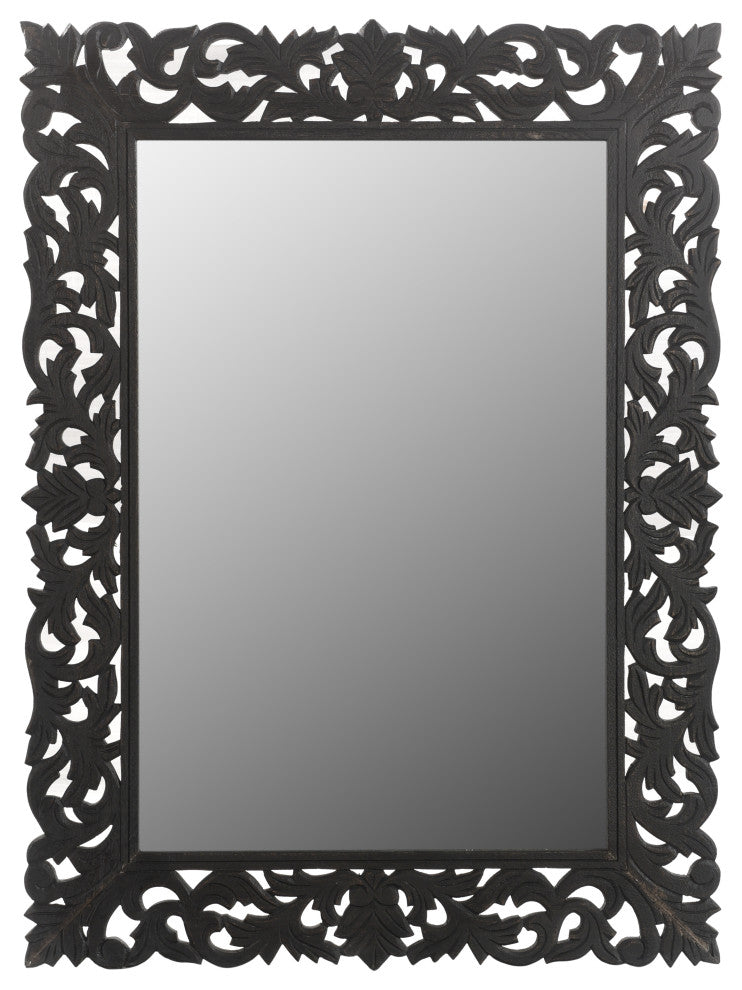 Delaney Carved Mirror, Distressed Black