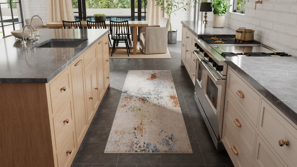 Maxin R39NU Modern/Casual/Industrial Runner, Ivory/Multi, 2'6"x7'3"
