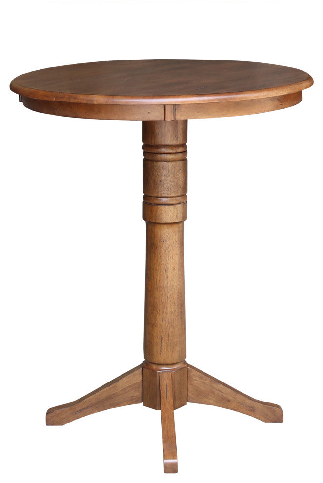 30" Round Top Pedestal Table, Distressed Oak